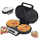 MObyat Doppelter Herzförmiger Waffeleisen, 1200 W Elektrischer Kompakt-Waffeleisen, Ausgestattet Mit Antihaftbeschichtetem Backblech, Temperaturregler Und Hitzebeständigem Griff