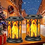 BUCASA Solarlampen für Außen Hängend, 2 Stück Vintage Solar Laternen für Draußen Fackeln, Solarleuchten für Außen mit Realistischen Flammeneffekt, Weihnachtslaterne Balkon Tisch Garten Halloween Deko