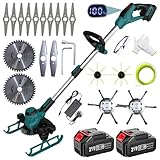 Fiutazge Rasentrimmer mit Akku, Akku Rasentrimmer für Makita-Akkus mit 2 Akku und Unkrautbürste, Teleskopierbar, 90° Drehung, für Rasen- und Buschtrimmen