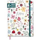 paper&you® Notizbuch kariert A6+ mit Gummiband 'Wild Flower' mit 156 Seiten, 78 Blatt - Notizheft, Bullet Journal, Tagebuch - nachhaltig & klimafreundlich