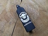 ORLETANOS Benzinflasche Aluminium 800ml matt schwarz Skull kompatibel mit Harley Davidson Schwingentaschen Seitentasche Satteltaschen Sportster Softail Rocker Biker black Alu Flasche benzin