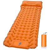 St !GIANTMAN Isomatte Selbstaufblasend Ultraleichte Camping Luftmatratze mit Eingebaute Pumpe und Kissen, Camping Matratze mit Fußpumpe und Tragetasche für Outdoor, Camping, Reisen, Wandern (Orange)