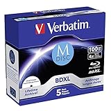 Verbatim MDISC BDXL Blu-ray Rohlinge 100 GB, Blu-ray-Disc mit 4-facher Schreibgeschwindigkeit, 5er-Pack Jewel Case, großflächig bedruckbar, Blu-ray-Disks für Video- und Audiodateien