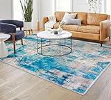 VARIKASHOM Teppiche Gegend Groß fürs Wohnzimmer, Schlafzimmer, Esszimmer oder Zimmer,Modernes abstraktes Gemälde in Blau, Weiß, Beige und Türkis, 160 x 240 cm