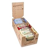 HAFERVOLL neue Organic Mixbox, 4 Flapjack-Sorten mit einer veganen Sorte, 18 x 60g Bio-Müsliriegel, Bio-zertifiziert, Almond & Raisin, Poppy Seed & Apricot, Sweet & Salty Almond, Cranberry & Cacoa Nib