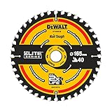 Dewalt Elite Kreissägeblatt DT10640 (Sägeblatt-ø 165/20 mm, Schnittbreite: 1,65 mm, 40 Zähne, Zahngeometrie: WZ, Zahnwinkel: 18°, ultra-scharfe Hartmetall-Zähne, mit Nail Tough, für feine Schnitte)