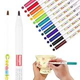 12 Farben Porzellanstifte Spülmaschinenfest, Wasserfester1.0mm, Keramik Bemalen Set, Glasmalstifte Spülmaschinenfest, Geeignet für Steine, Glas, Papier Zeichnungsmuster und Designkreationen Porzellan