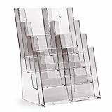 TAYMAR Tisch-Prospektständer, Prospektaufsteller im DIN A4 Format (4 Fächer) auf 4 Etagen inkl. Fach-Teilern für eine optionale Umrüstung auf DIN Lang (DL) - trifold mit 8 Fächern – Transparent