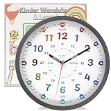 Bada Bing Wanduhr für Kinder Lernuhr ohne Tick Geräusche - analoge Kinderuhr zum Lernen der Uhrzeit - Deko Kinderzimmer Kinder Wand Uhr für Mädchen und Jungen - ansprechendes Design lautlosem Uhrwerk