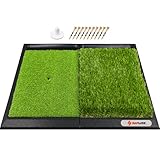 SAPLIZE 65 x 43cm Hitting Mat Mit Integriertem Ballkorb & Schwerer Gummibasis, Golf-Übungs-Rasenmatte (Tees & Gummi-Tee-Halter Enthalten), Tragbare Matte
