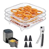 Dewocke 3-lagiges quadratisches Luftfritteusen-Gestell-Set mit 4 erhöhten Füßen und Clip, 20 cm Edelstahl-Fritteusen-Zubehör, kompatibel mit Ninja Speedi 5,7 l, Cosori 5,5 l, Tefal 6,5 l usw