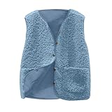 Strickweste Damen Ärmellos, Fleeceweste Damen Teddy Weste Ärmellos Kurz Fleecejacke V-Ausschnitt Teddyfleece Jacke Locker Komfortabel Warm Teddyweste Plüschweste Outdoor Winterjacke Übergangsjacke