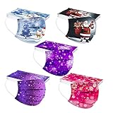 AMDOLE 50 Stück Einweg Weihnachten Mundschutz Kinder 3-lagig mit Weihnachtsmotiv Bunt Mund und Nasenschutz Maske Lustig Print Halstuch Tücher Atmungsaktiv Mund-Tuch Bandana Schals