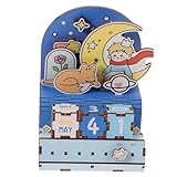 OFFSCH 1Stk ewiger Kalender Desktop-Ornament das Büropuzzle Dekor für Tischkalender 2021 Mini-Dekor kinder deko büro kalender bürokalender dekor Datumsanzeige aus Holz Blue