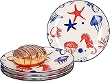 Ritzenhoff & Breker 4-teiliges Kuchenteller-Set Seestern Seaside I Geschirr-Set für 4 Personen I Frühstücksteller mit Seestern-Dekor I Hochwertige Dessertteller I 4 Porzellanteller Ø 20 cm