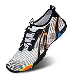 IceUnicorn Strandschuhe Badeschuhe Damen Herren Schwimmschuhe Aquaschuhe Sommer Schnell Trocknend Surfschuhe(Weiße Orange,43EU)