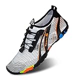 IceUnicorn Strandschuhe Badeschuhe Damen Herren Schwimmschuhe Aquaschuhe Sommer Schnell Trocknend Surfschuhe(Weiße Orange,42EU)