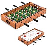 DREAMADE 2 in 1 Multi- Spieltisch, Mini Kickertisch Air Hockeytisch aus Holz & Eisenrohr, Fußballtisch Game Tisch mit Rutschfestem Griff, Tischkicker für die Ganze Familie, für Kinder & Erwachsene