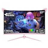 FYHXele FY27QHP Pink Monitor 27 Zoll gebogener Gaming-Monitor 165Hz - unterstützt 144Hz 1800R 1ms 1920 x 1080P VA-Bildschirm, integrierte Lautsprecher, AMD Free-Sync, HDMI, DP, USB, AUX