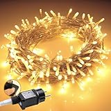 Led Lichterkette Außen 20M 200LEDs, Lichterkette Outdoor Wetterfest mit Stecker, Weihnachtsbeleuchtung außen Warmweiß mit 8 Modi und Timer Funktion für Weihnachten Hochzeit Ostern Garten Party