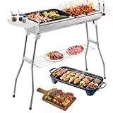 Holzkohlegrill XXL,Tragbarer Kohlegrill, Klappgrill Edelstahl, Outdoor BBQ Charcoal Grill mit Gewürzbrett Aufbewahrungskorb, Kohlegrill Klappgrill Standgrilll Grillwagen(73 * 28 * 76cm)