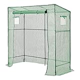 [en.casa] Gewächshaus 'Vlaardingen' Tomatengewächshaus 198 x 78 x 200 cm Foliengewächshaus mit Pultdach Treibhaus mit aufrollbarer Tür und 2 seitlichen Fenstern Stahlrahmen Grün
