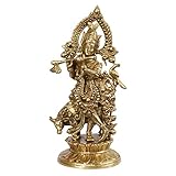 ARTVARKO Messing Lord Bhagwan Krishna Idol Murti mit Flöte mit Kuh Statue für Zuhause, Tempel, Dekoration, Eingang, Galerie, Geschenk, 30,5 cm, Gold