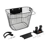 Metall Fahrradkorb schwarz für Lenker - 34 x 26 cm - Einkaufskorb für Fahrräder zur Festmontage - Fahrradtasche Lenkerkorb Einkaufskorb Transportkorb Metallkorb Korb Tasche für Fahrrad engmaschig