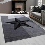 Teppium Moderner Kurzflor Teppich Wohnzimmer 120 x 170 cm Grau - Flauschiger Teppich Waschbar, Sterne-Design, Pflegeleicht, Weich - Ideal für Schlafzimmer, Esszimer und als Küchenteppich