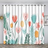 loyaltyer Vorhang Blickdicht Weiß Akustikvorhang Vorhang Verdunkelung mit Ösenvorhang für Wohnzimmer Kinderzimmer Schlafzimmer Thermo Schallschutzvorhang, 2er Set 160x140 cm(HxB) für Blumen