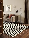 Hanse Home Wollteppich Donna - Natur Wohnzimmerteppich - Handgewebt & Natürlich - Streifen Design Wolle Modern für Wohnzimmer, Schlafzimmer, Esszimmer, Flur - Schwarz Natur Weiß, 200x300cm