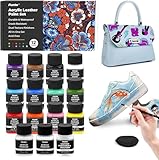Funto Acryl Lederfarbe Set 12 Farben mit Lederreiniger, 2 Acryl-Glanzlacken, 5 Nylonbürsten, einem runden Schwamm und 36 alphanumerischen Aufklebern. Perfektes DIY-Set für Schuhe, Jacken