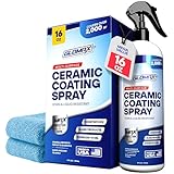 Keramikbeschichtungsspray-Set, 473 ml, glänzend, versiegelt und schützt Oberflächen aus Edelstahl, Glas, Küche und Bad, extrem wasserabweisend, inklusive 2 Mikrofaser-Handtücher, schützt Flecken und