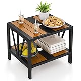 COSTWAY Beistelltisch Outdoor wetterfest, Gartentisch mit Schirmloch & Ablage, Kleiner Balkontisch, Kaffeetisch für Garten, Balkon, Terrasse, 52 x 46 x 45 cm