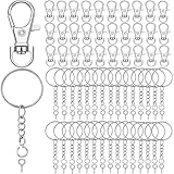 120 Stück Schlüsselanhänger Set mit 30 tück Schlüsselringe mit Kette,30 Stück schlüsselanhänger karabiner,30 tück Spaltringe und 30 Stück Schrauböse Pins für DIY Schlüssel Handwerk (Silber).