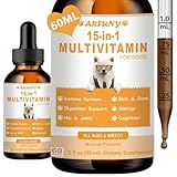 15 in 1 Multivitamin für Hunde - 60ML Nahrungsergänzungen Vitamine für Hunde Unterstützung für Gelenke, Immunsystem, Haut, Fell & Magen-Darm - Reich an Vitaminen, Glucosamin, MSM, Biotin, Cranberry