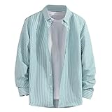 DENGJIAMY Herrenhemd, vertikal gestreift, Button-Down-Shirt, lässig, modisch, trendig, bedruckt, langärmelig, Outdoor, Urlaub, Kragen, Tops, Herren, Sommer-Outfits, mintgrün, 4XL
