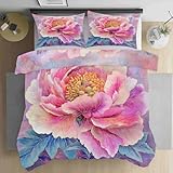 Bettwäsche 220x240 Geblümt Pfingstrose Bettwäsche Set Weich Microfaser Kuschelige Bettwäsche, Malerei Blume Wendebettwäsche Orientalisch Blüte Bettbezug und Kissenbezug 80x80cm mit Reißverschluss
