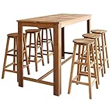 JUDYY Bartisch und Hocker-Set 7-TLG. Akazienholz Massiv, Bistrotisch, Stehtisch, Empfangstheke, Bistro Stehtisch, Beistelltisch, Konsolentisch, Bar Table - 246670