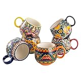 Tassen Set Porzellan, Ceramic Cappuccinotassen/Mug Set - 600ml, Geschirr Tasse Becher für 6 Personen, Kaffeebecher Set - Bohemian Style