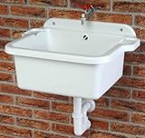 VORAGA Ausgussbecken | Waschbecken | Spülbecken | Waschtrog | Becken inkl. Ablaufgarnitur und Schrauben und Dübel für die Wandmontage (43 x 57 x 27 cm, Weiß, Kunststoff)