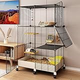 Großer Rattenkäfig, Chinchilla- und Meerschweinchenkäfig – leicht zu reinigen mit erhöhter eingebauter Wanne und Metalldraht, inklusive dichten Rollen für einfache Mobilität