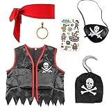 SKHAOVS 6Pcs Piratenkostüm Zubehör, Piratenparty Deko,piratenkostüm kinder,Piraten-Rollenspiel-Kits for Unisex Kids,für Karneval Verkleidung Cosplay Halloween Verkleidungspartys (6Pcs)