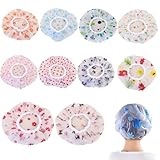 Lxtness 10 Stück Duschhaube,Wasserdichte Duschhauben Damen, Wiederverwendbare Duschkappe für Mädchen Frauen Kosmetik Zuhause Hotel Reisen