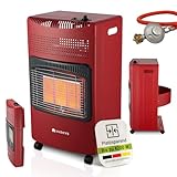 Juskys Keramik Gasheizung GS42US in Rot - 4200 W mit Druckregler & Schlauch - Mobil, effizient & energiesparend - Gasheizer Gasheizofen Gasheizgerät