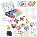 Higtok Bügelperlen Set 5mm, 24 Farben Steckperlen mit 4 Bügelperlen Platten, 4300 Bügelperlen Bastelset, Steckperlen Set für Geburtstag Weihnachten Geschenk DIY