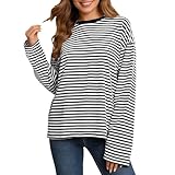 Tobysper Gestreiftes Langarmshirt Damen Oversized Gestreift Sweatshirt Baumwolle Rundhals Gestreifter Pullover Langarm Ringelshirt Bunte Oberteile Casual Tshirt
