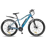 HILAND 26/27.5 Zoll E-Bike Elektrofahrrad Mountainbike Fat Tire Elektrofahrrad E-Mountainbike Heckmotor 250 W, 21 Gang Shimano, mit 10.4Ah Lithium-Akku, Lock-Out-Federgabel & Beleuchtungsset