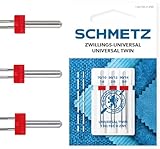 SCHMETZ | 3 Nähmaschinennadeln | Zwillings-Universal | 130/705 H ZWI SORT. THS | Nadeldicke 1.6/70, 2.0/80 und 3.0/90 | auf jeder gängigen Haushaltsnähmaschine einsetzbar