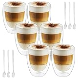 Latte Macchiato Gläser, Doppelwandige Kaffeegläser 350ml, Doppelwandige Gläser, Cappuccino Gläser, Kaffeetassen Glas, Kaffeebecher glas, Thermogläser Doppelwandig, Espressotassen Glas, 6er Set